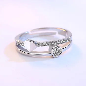 7KMOOR 925 Sterling srebra Novo donje srebro prsten s кубическим цирконием, открывающее podesiv prsten asimetrične ukras u obliku srca