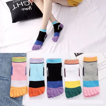 10 Pari Čarapa s pet prstiju Ženske Čarape od organskog pamuka, s mekim slatka boja u prugama Šarene Ulične modne čarape Harajuku s vrhom