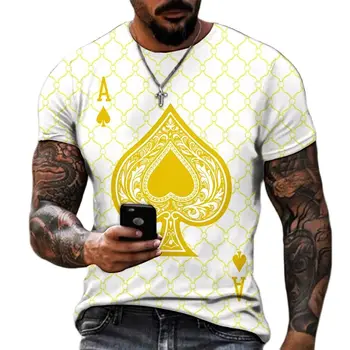 2021 Ljeto Muška Novi modni trend 3D Tiskano Poker Uzorak s okruglog izreza Majica kratkih rukava