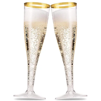 30 kom. Plastične Čaše za šampanjac za Jednokratnu upotrebu, 160 ml Zlatni Sjaj Plastične Čaše za šampanjac za stranke, Sjajne Prozirne Plastične Čaše