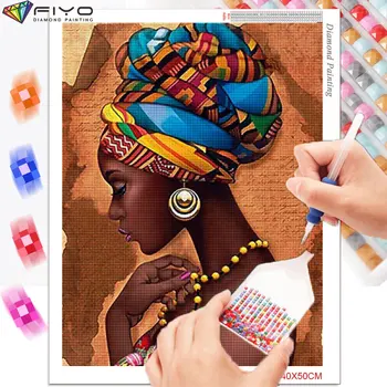 5D DIY Diamond Slikarstvo Potpuni Portret Afričke žene Diamond Mozaika Bodom Interijer Slika Umjetnička slika Ručnog Rada u Kućni Dekor