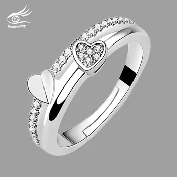 7KMOOR 925 Sterling srebra Novo donje srebro prsten s кубическим цирконием, открывающее podesiv prsten asimetrične ukras u obliku srca 2