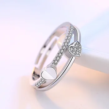 7KMOOR 925 Sterling srebra Novo donje srebro prsten s кубическим цирконием, открывающее podesiv prsten asimetrične ukras u obliku srca 5
