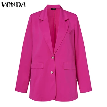 Besplatno večernje blazers VONDA 2022 Ženske jesenje s odbačenost ovratnikom i dugim rukavima običan uredski kaput Preveliki kaput Ženska gornja odjeća