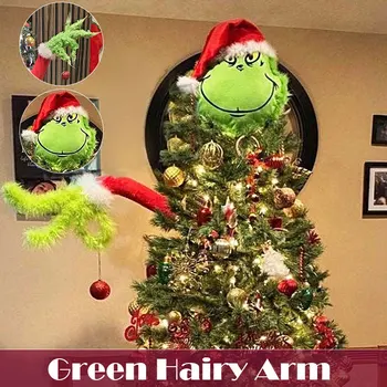 Božićne Dekoracije 2021 Novu Godinu Gust Zeleni Grinch Ruku Držač za Nakit za Božićno Drvce za Božićne Kućne Zabave Rasprodaja