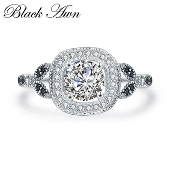 [CRNA ОСТЬ] Srebra 925 sterling Crni Spinel Kameni Cvijet Vjenčano Prstenje za žene Fin Nakit C311