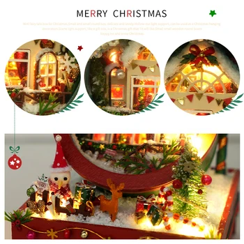 DIY Božićno Noćni Svjetlosna kutija Drvena Kućica za lutke Kit Minijaturni Namještaj Casa lutkine Prikupljene Igračke za odrasle Pokloni