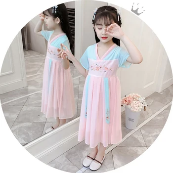 Dječja odjeća Hanfu kratkih rukava u kineskom stilu Haljina Princeze Slatka haljina za djevojčice 2021 Novi Cosplay Večernje Darove za djevojčice Odijevanje