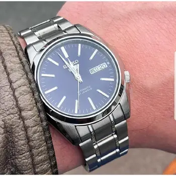 Gospodo automatski satovi Seiko 5 SNKL43K1 plavi brojčanik 37 mm čelični remen Seiko automatski muški sat s plavom dial čelična narukvica