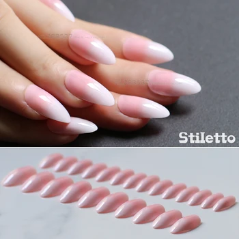 Jelly gol bijeli gradient lijes lažni nokti nokti potpetica prekrasan pink prosječna karakter nadzemni nokti Puni konačni proizvod za nokte 24 kom. 0
