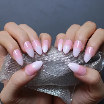 Jelly gol bijeli gradient lijes lažni nokti nokti potpetica prekrasan pink prosječna karakter nadzemni nokti Puni konačni proizvod za nokte 24 kom. 1