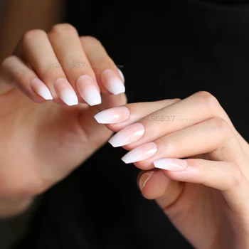 Jelly gol bijeli gradient lijes lažni nokti nokti potpetica prekrasan pink prosječna karakter nadzemni nokti Puni konačni proizvod za nokte 24 kom. 3