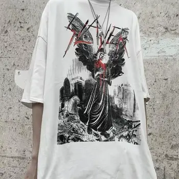 Ljetna majica veličine za dječake Korejski zabavna majica Харадзюку Hip-hop Ulične odjeće za muškarce, Japan High street Slobodan gotički majice za muškarce 0