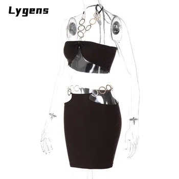 Lygens 2021 Ljetne ženske ravnici kolaž 2 kom. Lanac stimuliranje ular Cijev Skraćene Top Kit Выдалбливают Ulica odjeća Seksi uske odjeće 1