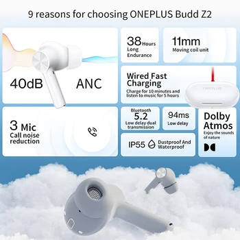Originalne Slušalice OnePlus Z2 Bluetooth Slušalice TWS Bežične Slušalice S redukcijom šuma Slušalice Za Oneplus 9 pro 9rt Nord 2 9r 8 Pro 0
