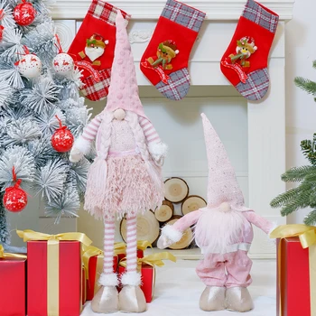 Pink Pull-Božićni Patuljak Sa Dugim Nogama, Stoji Bezlična Lutke Djeda Mraza, Šumski Čovjek, Sklapanje igračaka, Ukras, Ukrasi, Poklon za Bebu