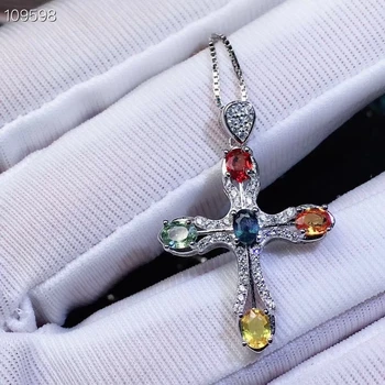 Prirodni višebojne dokaz safir privjesak S925 srebro je Prirodni dragulj Privjesak Ogrlica modni prekrasan križ ženski poklon za zabavu nakit