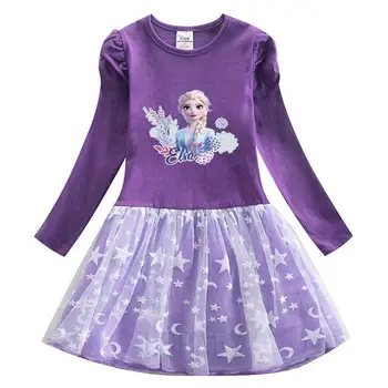 Smrznuta Elsa Dječje odijevanje Haljina za djevojčice Proljeće i Jesen 2021 Nova haljina Princeze Snježne Kraljice s dugim rukavima Dječje haljine