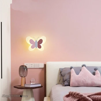 Suvremeni Skandinavski Crtani Dječja soba noćni leptir led zidne lampe kreativni jednostavnu pozadinu spavaće sobe zidne lampe 1