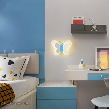 Suvremeni Skandinavski Crtani Dječja soba noćni leptir led zidne lampe kreativni jednostavnu pozadinu spavaće sobe zidne lampe 5
