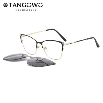 TANGOWO Catyeye Ispis Metalne police na polarizirane naočale Okvira Za žene Optički Retro Naočale Rimless Magnetska Naočale FN19002
