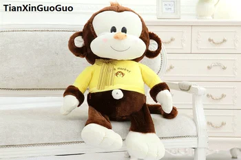 Velike 65 cm slatka smeđa majmun pliš igračku žuta tkanina dizajn majmun mekana lutka jastuk rođendanski poklon s0563
