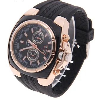 Vruće sat V6 S velikim okruglim dial Crni silikon kvarc Analogni dizajn Muški sportski sat muški sportski ručni sat 3 boje mascuion relojes
