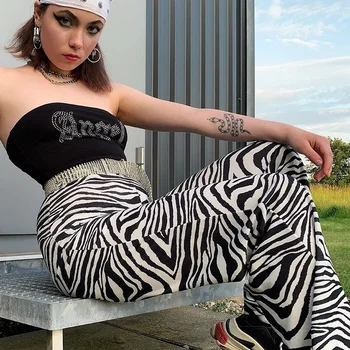 YICIYA 2021 Svakodnevne uredske hlače Ženske uličnu odjeću s po cijeloj površini životinja Zebra Elegantne hlače Capri Harajuku Hlače s visokim strukom Ženske
