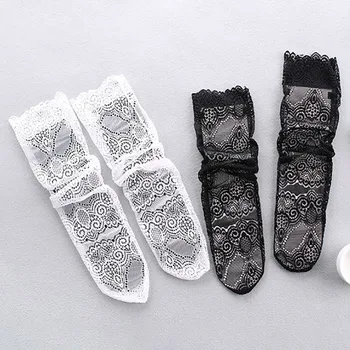 Ženski Nove seksi čipke, čarape s cvjetnog mreže Ženske crne prozirne kratke pamučne čarape za dame Elastične slatka čarape u Retro stilu 0